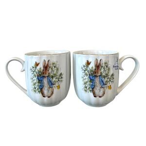 2pk Beatrix Potter Peter Rabbit Spring Floral Ceramic Ribbed 14oz Coffee Mug